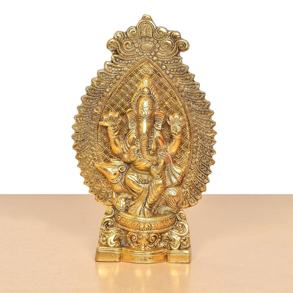 Metal Lord Ganesha Idol (Height 10.5 inch) Study Setting