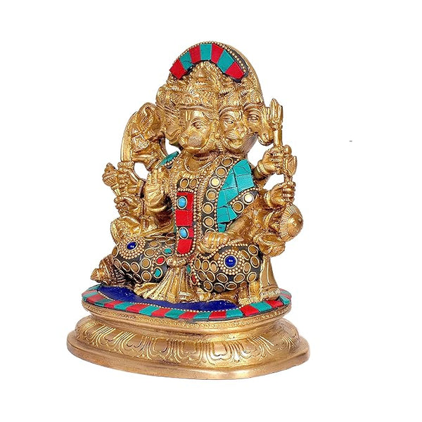Brass Panchmukhi Hanuman Statue Idol Murti Height 6.5 Inch Study Setting