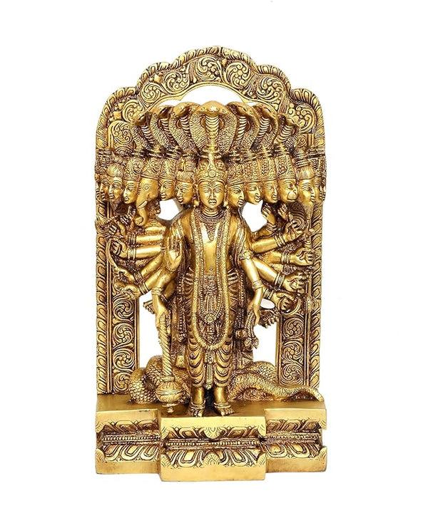 Brass Vishnu Virat Roop Statue for Home Decor Having 15 Faces | Height : 15 Inch Entryway Setting