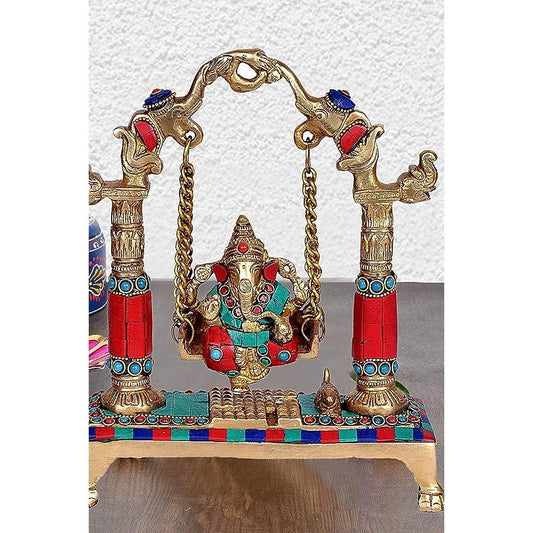 Brass Lord Ganesha on a Swing (Height 8.5 Inches)