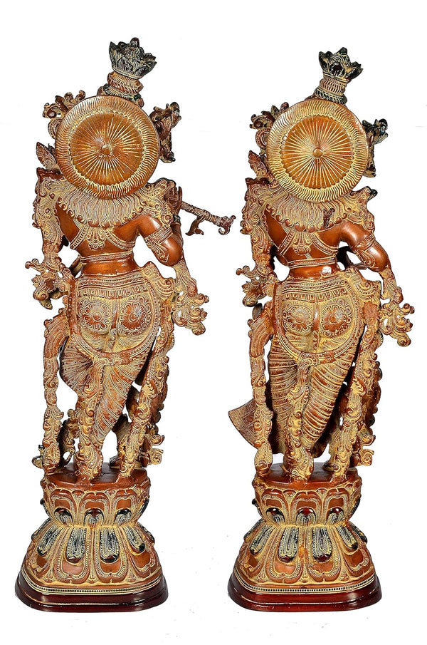 Brass Radha Krishna Figurine (Height 29 Inches) Brown Study Setting