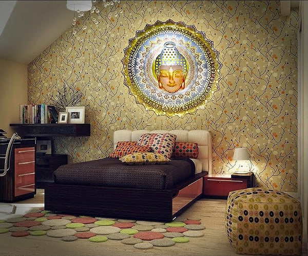 Iron Buddha Wall Decor with LED Light (Height:32 Inches) Mandir Setting
