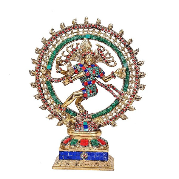 Brass Natraja On Base Statue Idol for Home Decor Showpiece | Height : 13.5 inches Mandir Setting