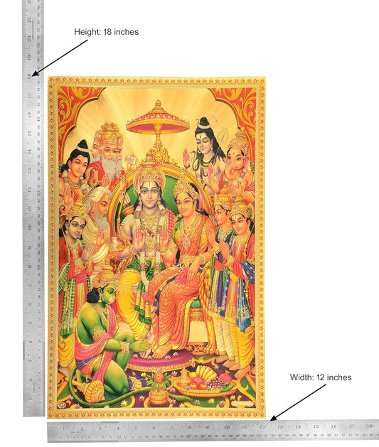 Gold Foil Plated Ram Darbar Wall Poster (Height 18 Inch X Width 12 Inch)