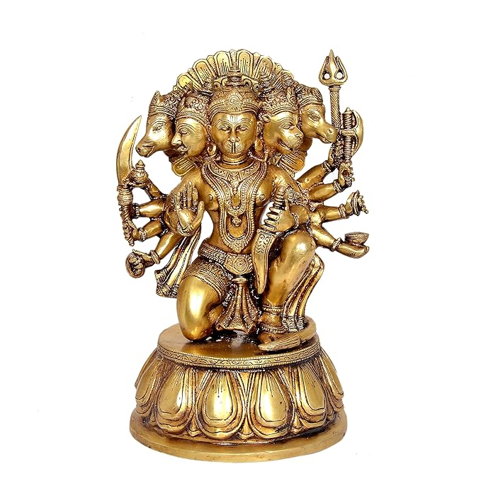 Brass Panchmukhi Five Face Hanuman Idol (Height : 12.5 Inch)