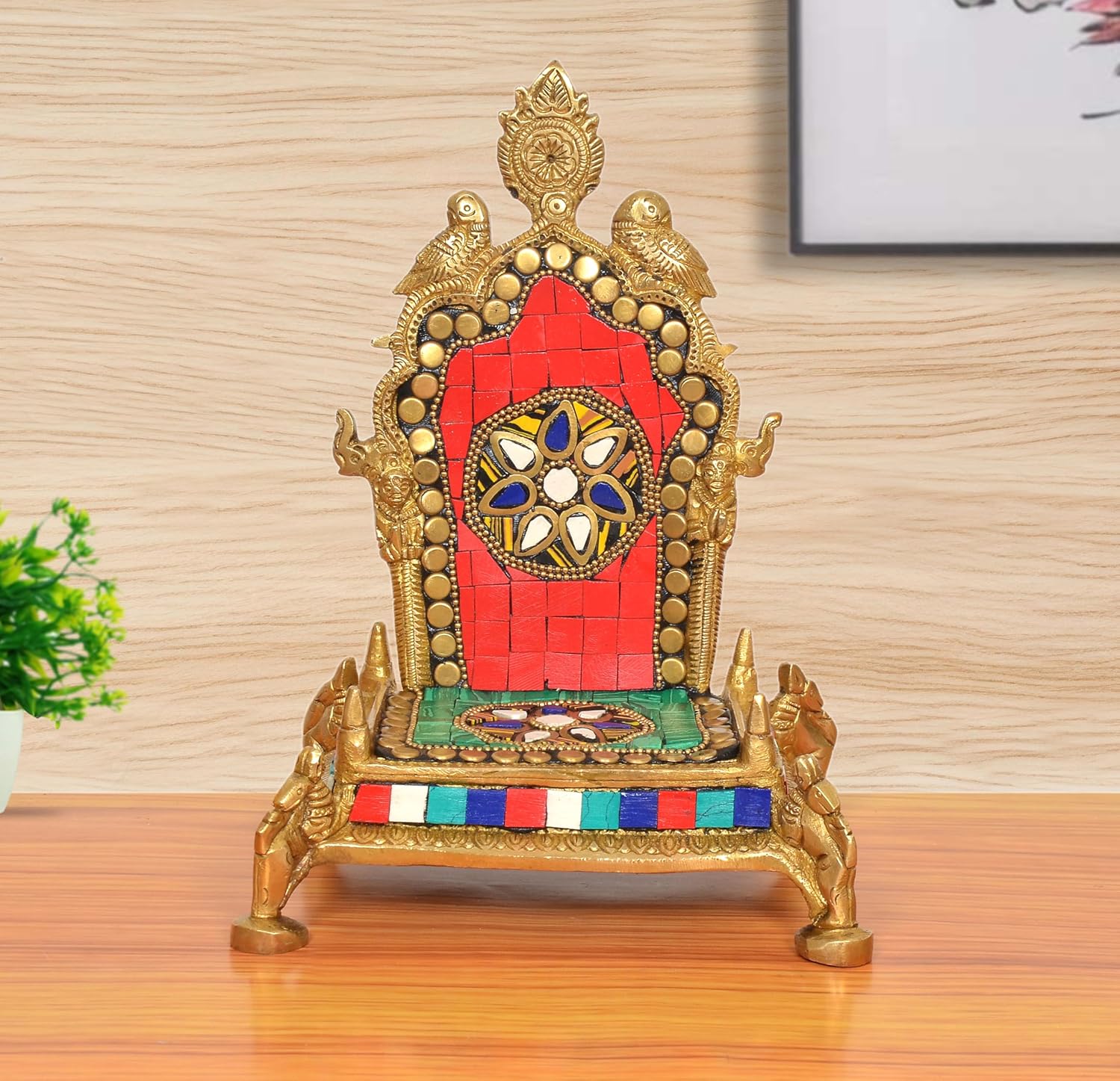 AONA Brass Bhagwan Shinghashan Pooja Chowki