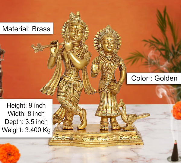 Brass Radha Krishna Idol with Peacock (Height 9 Inch) Entryway Setting