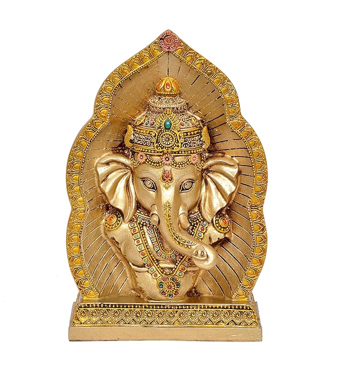 Resin Lord Ganesha Ganpati Idol Vinayak Religious Statue Murti Multicolor (Height 9 Inch) Craft Detail