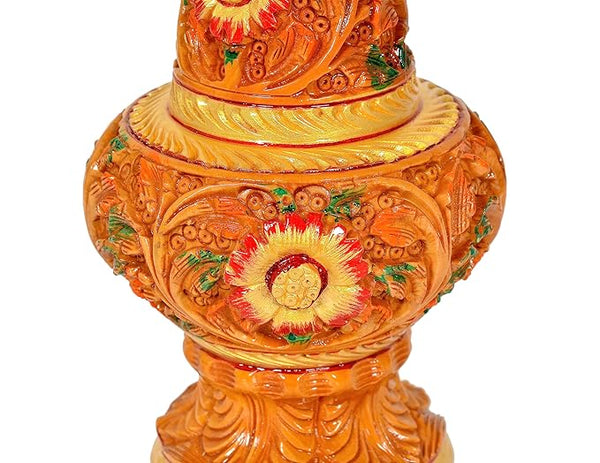Wooden Flower Pot Vase for Showpiece Home Decor | Height : 8 inches (Large) Study Setting