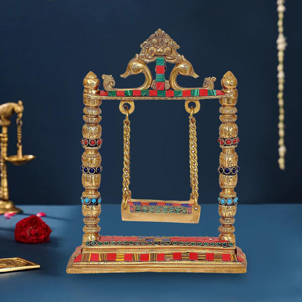 Brass Swing Jhula for Ladoo Gopal (Height-10.25 inches) Mandir Setting