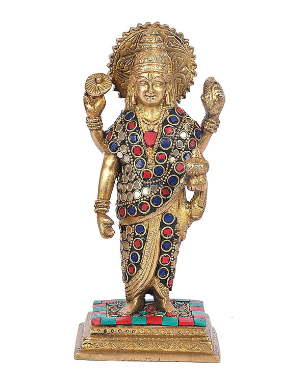 Brass Dhanvantari The Physician of Gods Brass Religious Statue Height 8 Inches Entryway Setting