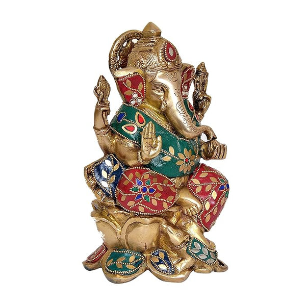 Brass Ganesha Brass Statue Idol for Home Decor Mandir | Height : 9 inches Study Setting