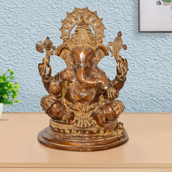 Brass Big Ganesha Statue (Height 19 Inch) Brown Color Mandir Setting