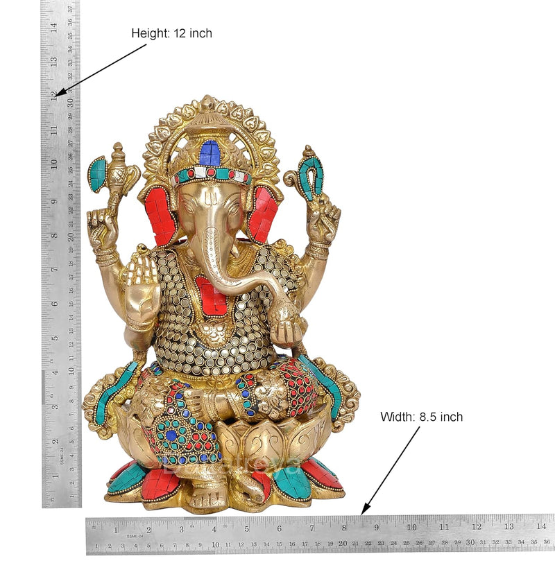 Brass Mangalkari Ganesh Statue (Height 12 Inch)