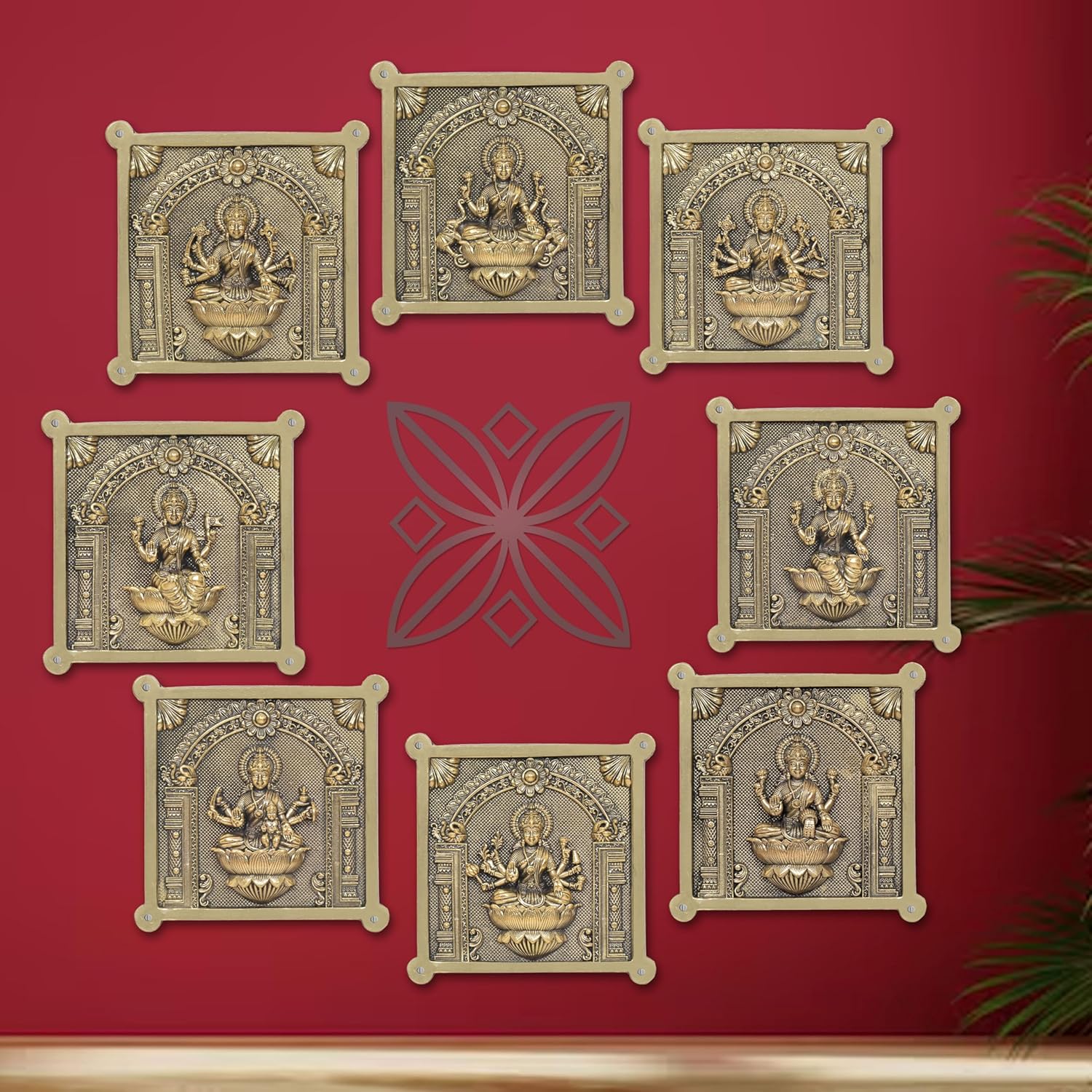 AONA Bronze Goddess Ashtalakshmi Wall Hanging Diwali (Set of 8)
