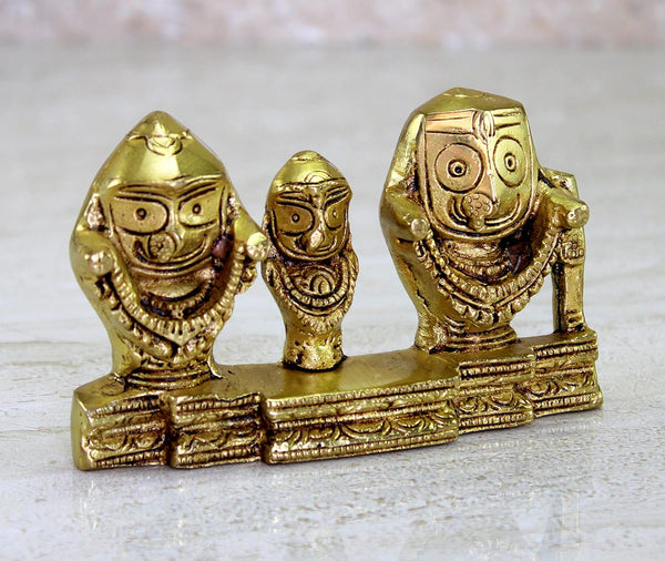 Brass Jagannath Balabhadra Subhadra Idol – Golden Finish Decorative Statue (Height:5.25 Inches) Study Setting