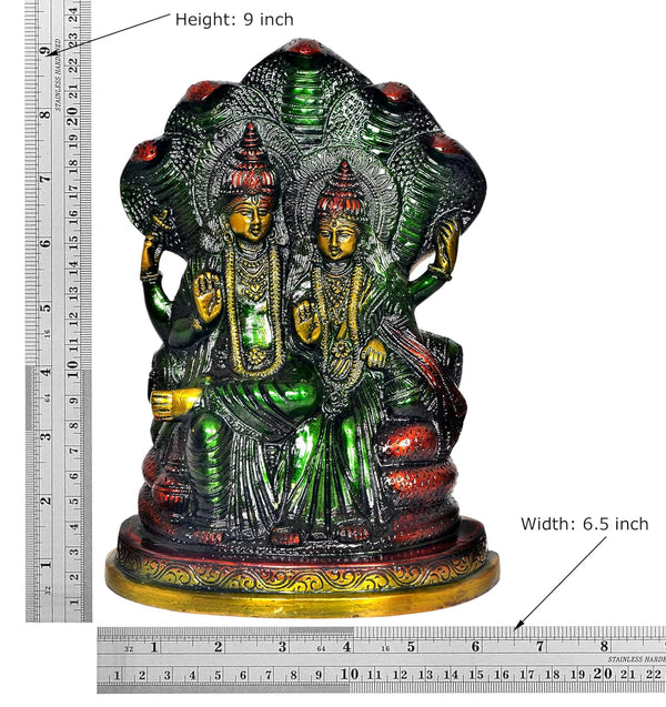 Brass Maa Lakshmi with Lord Vishnu On Sheshnag Idol Statue for The Puja Temple at Home in Brass - (Height 9 Inch) (Multicolor ) Entryway Setting
