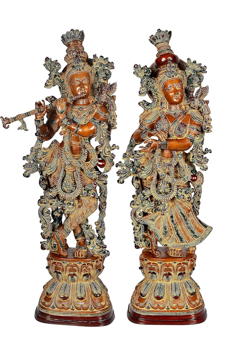 Brass Radha Krishna Figurine (Height 29 Inches) Brown