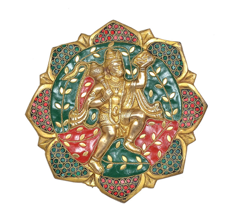 Brass Wall Hanging Hanuman JI with Mountain-Anjaneya Pavan Putra Bajrangbali Sculpture (Height 8 Inch)