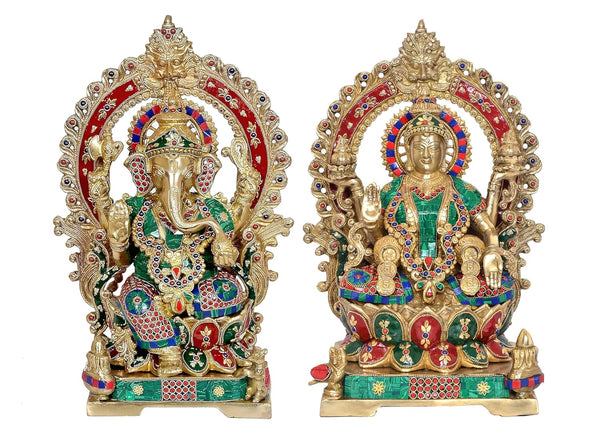 The Ultimate Lakshmi Ganesh Idol: Large Brass Murti for Grand Home & Temple (Height 18 Inch) Study Setting