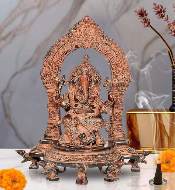 Brass Ganesh in Abhaya Mudra Seated Sculpture (Height 11.5 Inch)