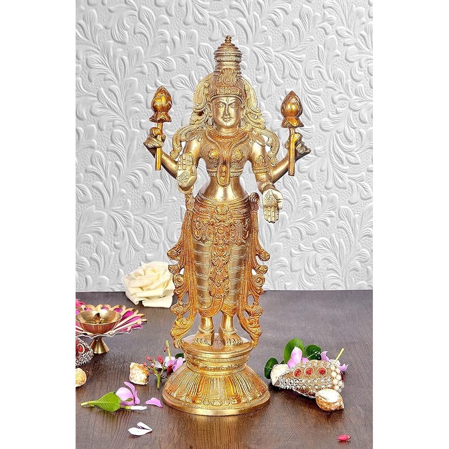Brass Standing Lakshmi Statue (Height 12.5 Inches)