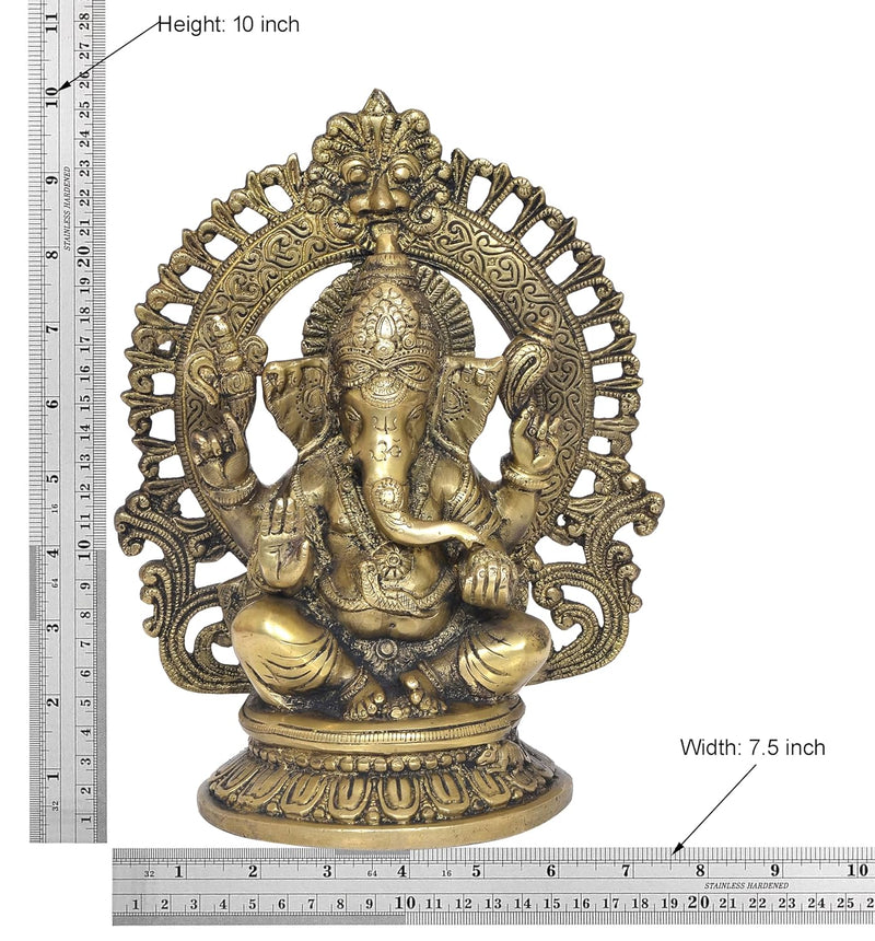 Brass Lord Ganesha Idol Sitting Ganesh Statue Decorative Sculpture for Home Decor Office Mandir Pooja Temple (Height 10 Inch)