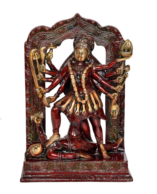 Brass Goddess Mahakali Kali MATA Idol Statues with Shivji, Home Decor Pooja Mandir (Height: 9.5 inch) Entryway Setting