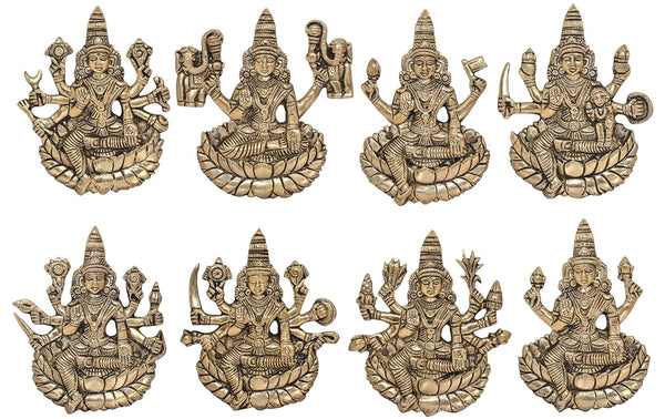 Brass Goddess Ashtalakshmi Wall Hanging (Set of 8) (Height 5.5 Inch) Study Setting