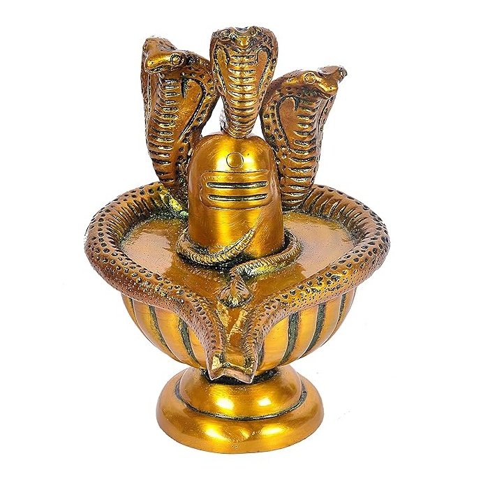 Brass Shiva Linga Religious Statue Height 11.5 Inch Craft Detail