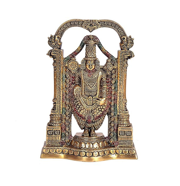Brass Lord Tirupati Balaji Sri Venkateswara Idol for Home Decor and Temple Height:8 Inch Mandir Setting