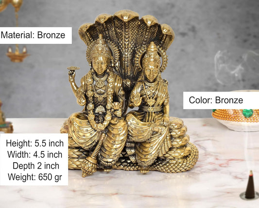 Superfine Brass Maa Lakshmi with Lord Vishnu On Sheshnag Idol Statue (Height 5.5 Inch)