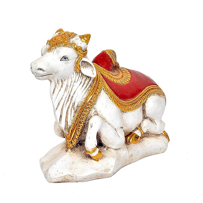 Polyresin Nandi (White) ShivaShankar Vehicle (Height: 7.5 inches)