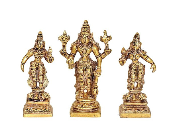 Brass Vishnu BhuDevi Sridevi Statue (Height : 6 inches) Mandir Setting