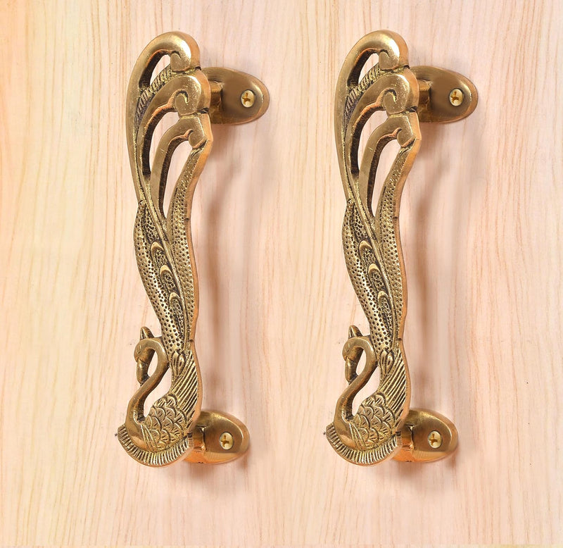 Brass Peacock Design Door Handle Pair (Pack of 2) (Height : 7 inch)