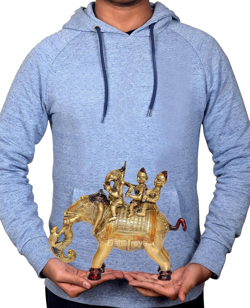 Brass Elephant with Ganesha Riddhi Siddhi Home Decor (Height 8 Inch)