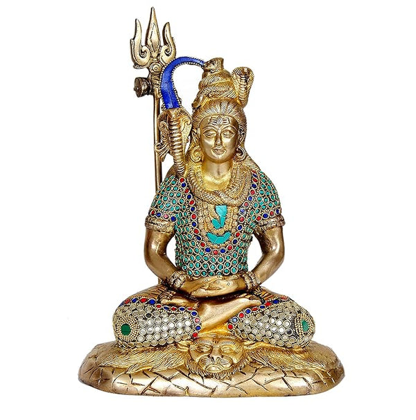 Brass Large Shiva Statue Malakal Shiv in Lotus Meditating Pose Height: 10 Inch Home Decor Mandir Setting