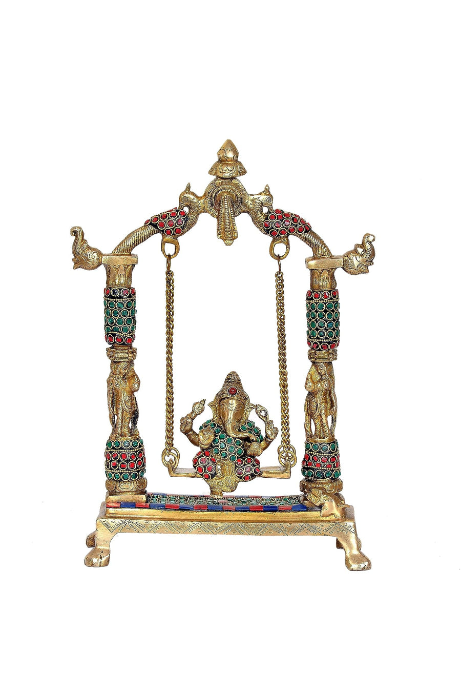 Brass Ganesha Jhula with Stone Work (Height : 12 Inches) Craft Detail