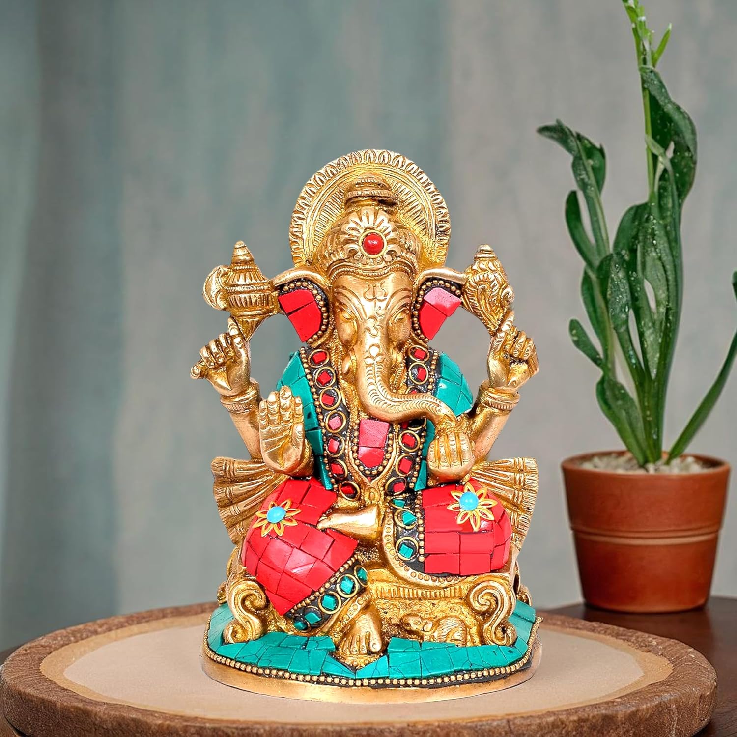 brass Ganesha idol ganesh murti ganpati statue suitable for a home temple or altar
