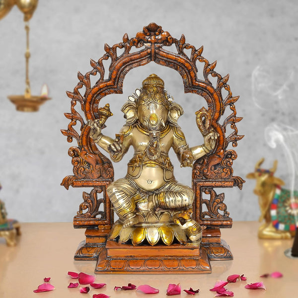 Brass Lord Ganesha Idol (Height 15.5 Inch) Mandir Setting