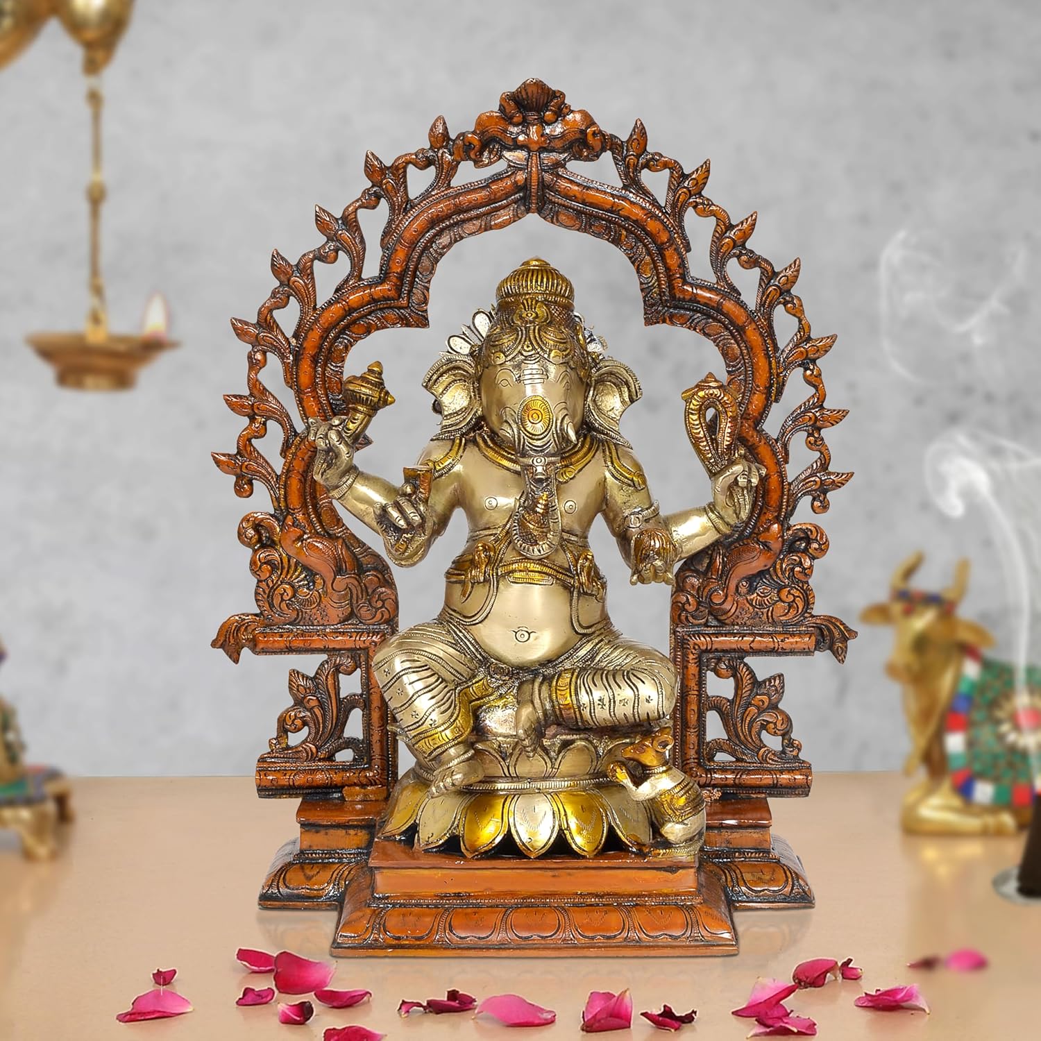 Brass Lord Ganesha Idol (Height 15.5 Inch)