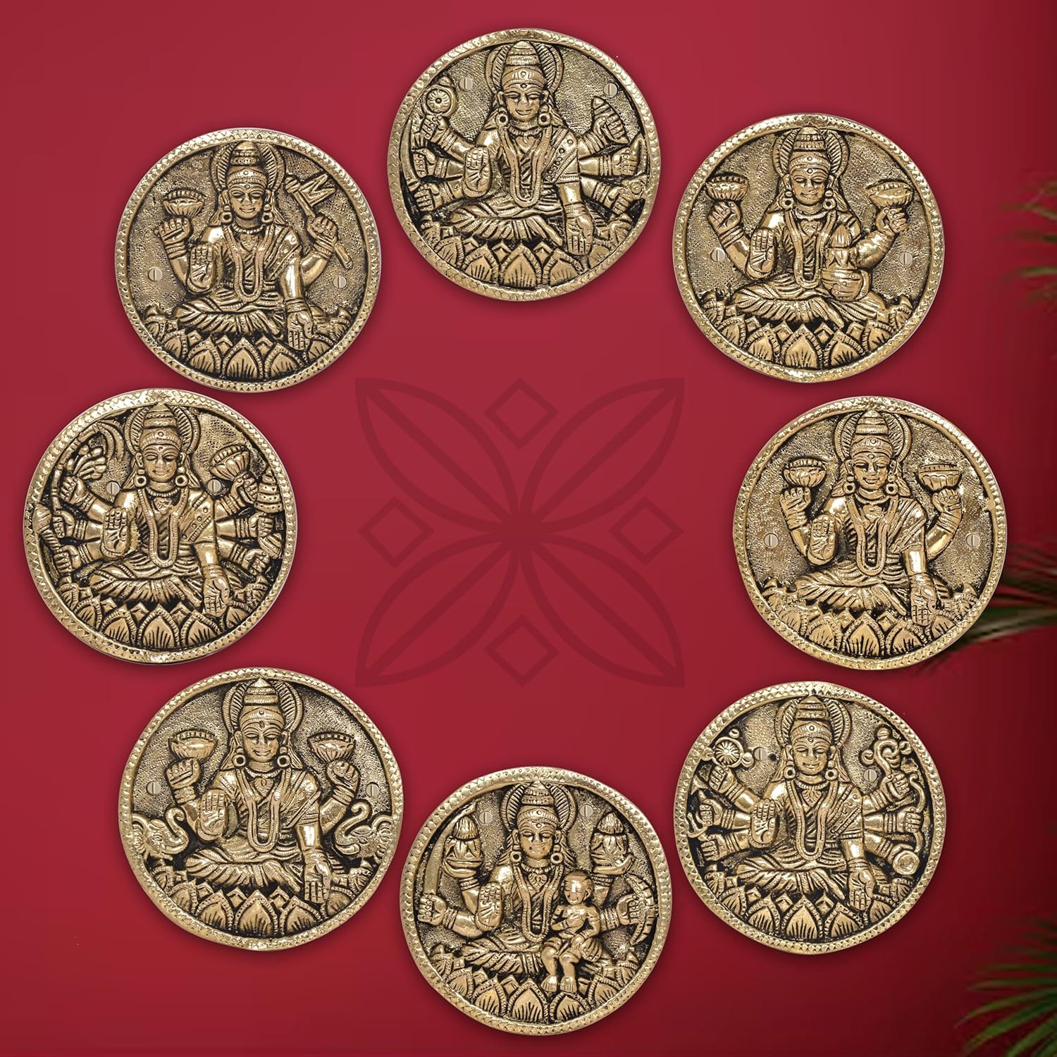 AONA Brass Goddess Ashtalakshmi Wall Hanging (Set of 8)