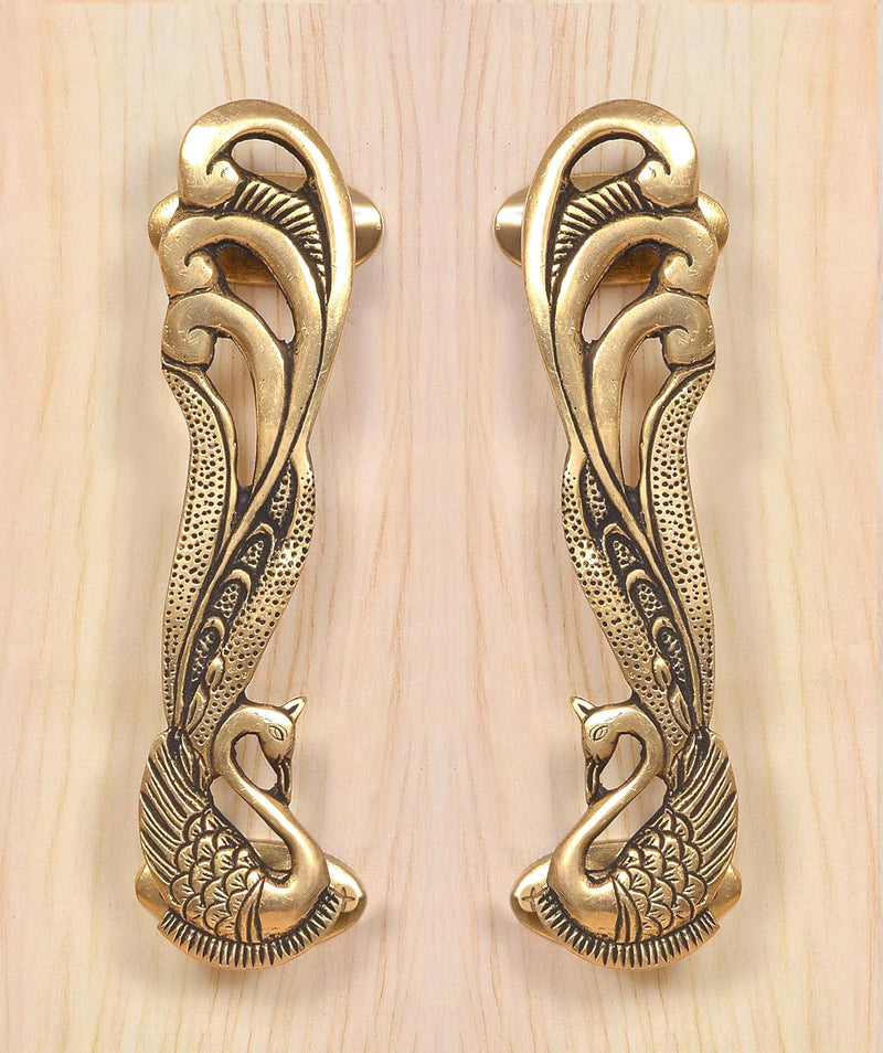 Brass Peacock Design Door Handle Pair (Pack of 2) (Height : 7 inch)