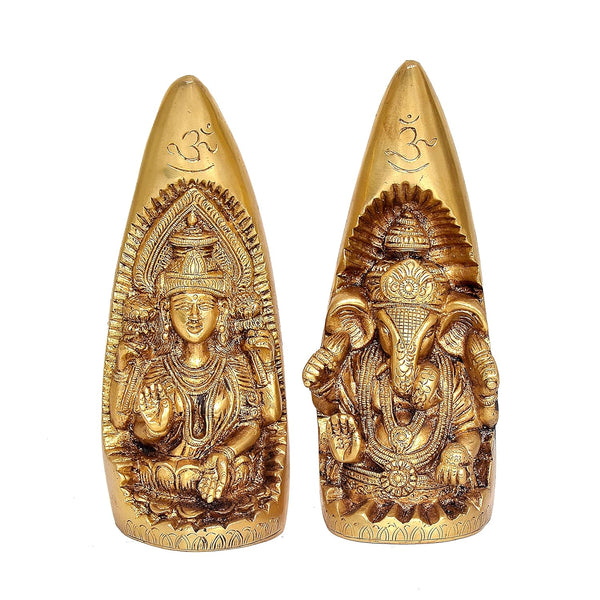 Brass Lakshmi Ganesh Idol On Tusk for Puja Showpiece (Height 7 Inches) (Pack of 2) Entryway Setting