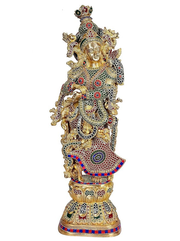 Brass Radha Rani sculpture (Height: 29 Inches) Mandir Setting
