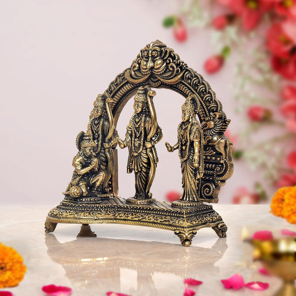 Superfine Brass Ram Darbar with Sita Lakshman Hanuman Bronze Finish Statue, for Home Decor Pooja Mandir (Height 4 inch) Study Setting