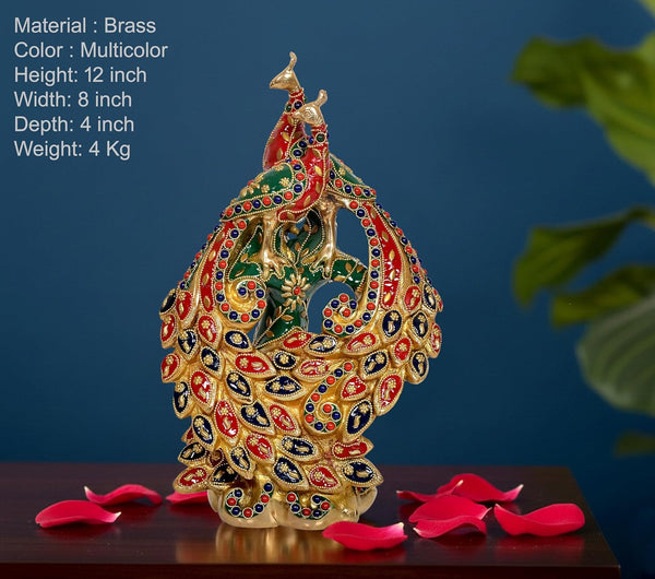 Brass Peacock Pair Showpiece (Height: 12 Inches) Entryway Setting