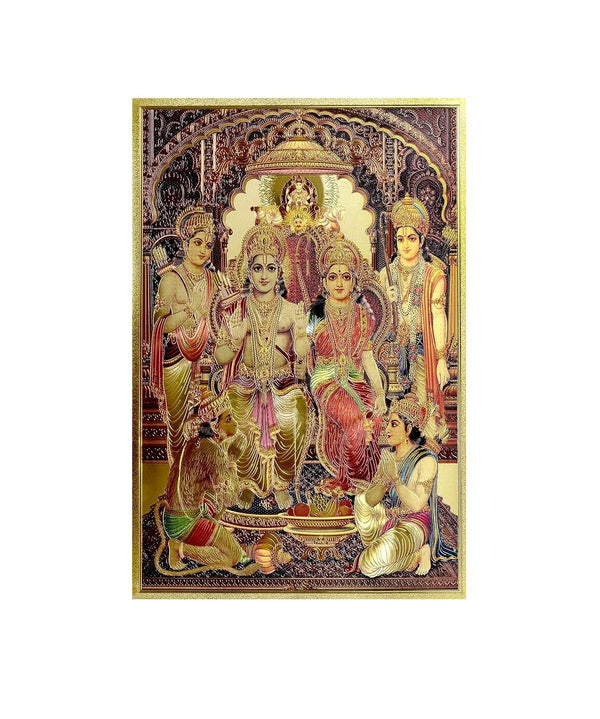 Ram Darbar Wall Poster Foil Plated Length 12 Inch Width 8 Inch Mandir Setting