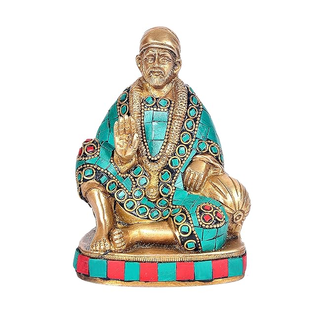 Brass Shirdi Wale Sai Baba Statue Idol Sai Baba Stone Work Height 5 Inch Craft Detail