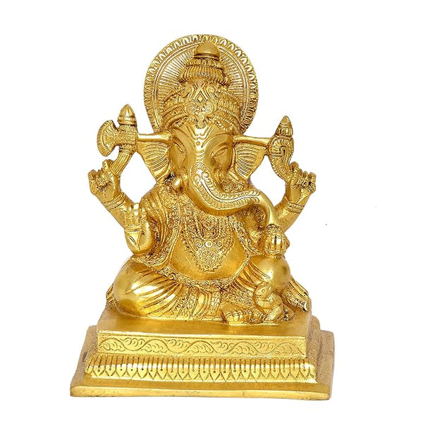 Brass Lord Ganesha Ganpati Idol Vinayak Religious Statue Brass Murti (Height 7 Inch) Entryway Setting